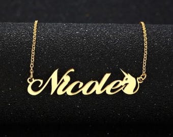 Wynzon【Name Custom Necklace】Unicorn Style Customize Necklace Nameplate Personality Stainless Steel Jewelry Gift