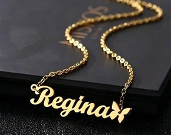 Stainless Steel Name Custom Necklace Personalized Nameplate Pendant With Butterfly Symbol Women Jewelry Gift