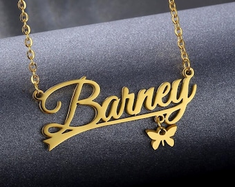 Custom Name Necklace with Butterfly Charm Stainless Steel Personalized Jewelry Gift for Her