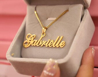 Custom Name Necklace Stainless Steel Box Chain With Bail Personalized Gold Jewelry Gift