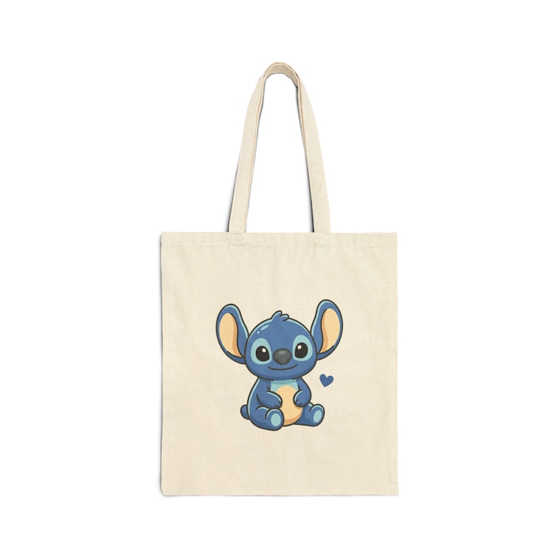 Cute Blue Alien Character Tote Bag | Cartoon Stitch-Inspired Illustration image 1