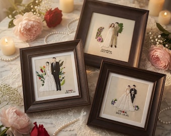 Custom Hand Embroidered Wedding Couple Portrait | Personalized Bride Groom Embroidery Frame | Wedding Gift with Names & Date | Gift for wife