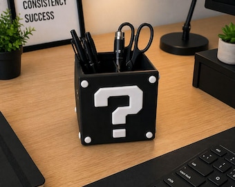 Gaming Desk Organizer ,Question Block Pencil Holder, Gamer Room Decor, Office Desk Storage.