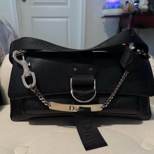 Bolso de hombro Christian Dior Hardcore de jersey negro con cadena de pedrería/cristal