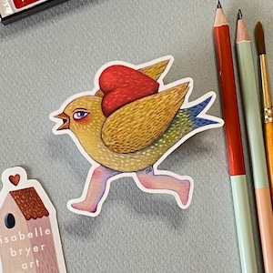 Sticker oiseau, sticker oiseau et coeur en vinyle mat de haute qualité - « Love Messenger »