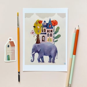 Removedor de Obstáculos - Cartão de Saudações - Casa de Transporte de Elefantes - Cartão de Saudações Feito à Mão - Cartão em Branco com Envelope - Presente Espiritual - Cartão 5x7