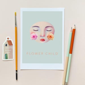 Biglietto d'auguri "Figlio dei fiori" - Volto surreale con rose - Biglietto d'arte floreale sognante - Biglietto vuoto 5x7 per ogni occasione con busta