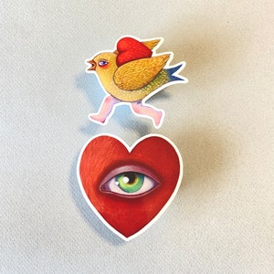 Valentine&#39;s Sticker Pack: Love Messenger Bird & Eye Heart