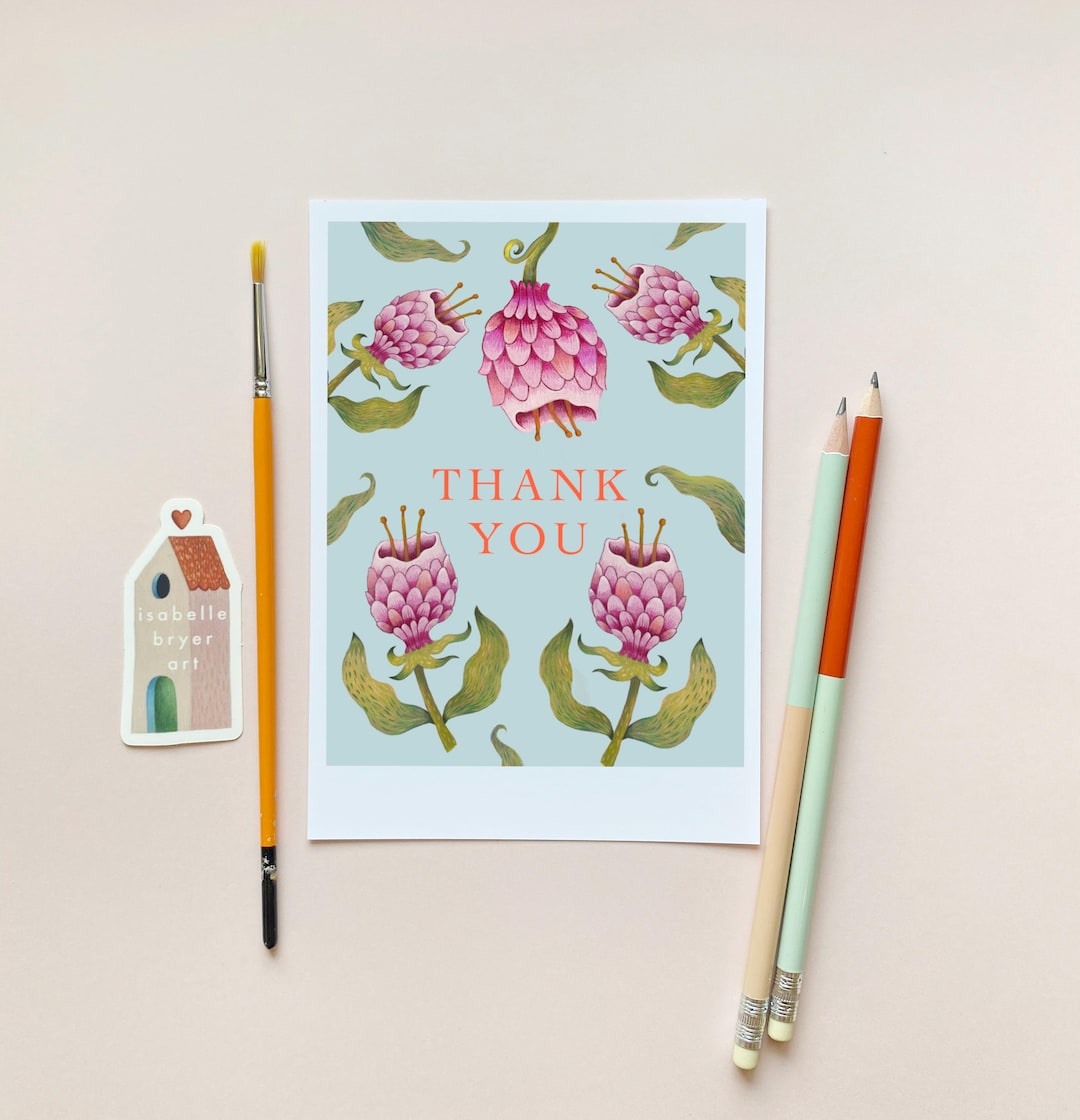 Surreal Botanical Thank You Card: Handmade Floral Art Greeting Card - Etsy