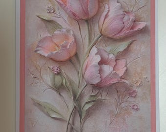 Tulipes roses en relief sur une carte A6 - Papeterie florale