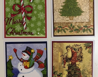 Set di 4 biglietti di auguri natalizi fatti a mano
