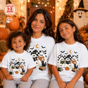 Ghost Reading Halloween Shirt & Sweatshirt,Bookish Spooky Graphic,Family Matching Outfit,Youth Toddler Tee,Cute Fall Reader Gift