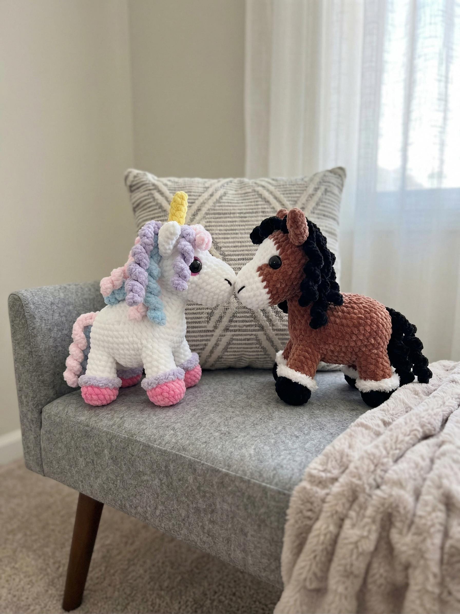 Unicorn and Horse Crochet Pattern, Amigurumi Unicorn Toy, Crochet Horse Plush Pattern, Cute Farm Animal Doll Tutorial...