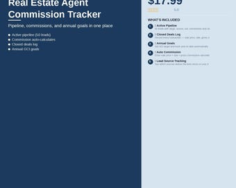 Monitor prowizji w nieruchomościach w programie Excel | Panel śledzenia leadów agentów CRM i zamkniętych transakcji