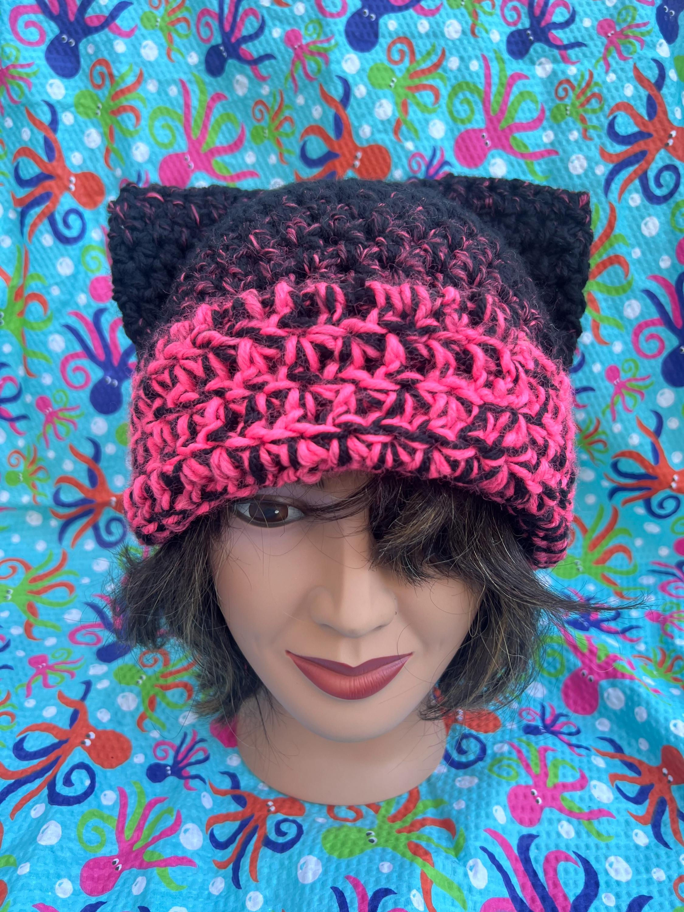 国内で当店のみ PINKSPINK - black l cat ear beanie Knit Pussy Cat Beanie in Black with Pink Ears