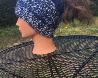 Blue Messy Bun Hat