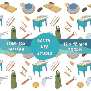 Pottery Seamless Pattern: Hand Drawn Art, Craft and Hobby Pattern, Colourful Illustration (Digital Download)