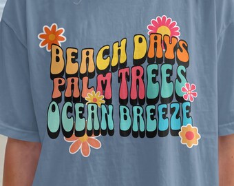 Beach Days Palm Trees Ocean Breeze Shirt, Retro Summer Beach Tee, Comfort Colors Vacation Shirt, Coastal Graphic T-Shirt
