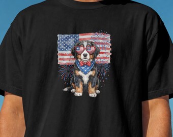 Bernese Mountain Dog Patriotic Shirt, American Berner Tee, 4th of July Comfort Colors Shirt, USA Puppy Graphic Tee