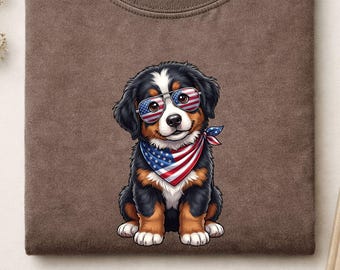Bernese Mountain Dog Shirt, Patriotic Dog Shirt, Fourth of July Tee, American Flag Puppy Shirt, Comfort Colors Dog Mom Gift