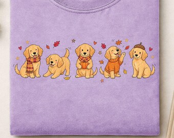 Golden Retriever Fall Shirt, Autumn Puppy T-Shirt, Cozy Fall Dog Lover Tee, Golden Retriever Mom Gift