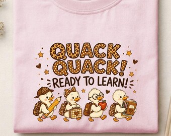 Back To School Funny Duck Shirt, Quack Quack Ready To Learn Tee, Leopard Polka Dot School T-Shirt, First Day Of School Gift