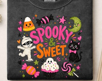 Comfort Colors Spooky Season Tee, Black Cat Halloween Fall T-Shirt, Vintage Candy Cat Lover Gift