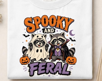 Spooky And Feral Shirt, Halloween Raccoon T-Shirt, Vampire Ghost Raccoon Tee, Funny Fall Halloween Gift