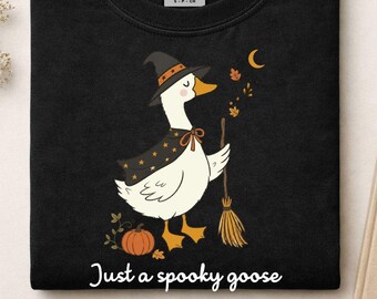 Just A Spooky Goose Shirt, Halloween Goose T-Shirt, Witch Goose Tee, Funny Fall Halloween Gift