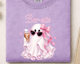 Boo-nita Shirt, Cute Pink Ghost Halloween Tee, Girly Iced Coffee Ghost T-Shirt, Spooky Cute Gift