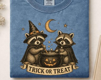 Trick Or Treat Raccoon Shirt, Vintage Halloween Raccoon Tee, Witch Vampire Raccoon T-Shirt, Cute Fall Halloween Gift