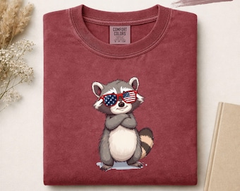 Patriotic Raccoon Shirt, Funny 4th of July Tee, Trash Panda USA Graphic T-Shirt, Cute American Flag Animal Tee