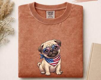 Patriotic Pug Puppy Shirt, Funny 4th of July Dog Tee, Cute American Dog Graphic T-Shirt, USA Dog Lover Gift
