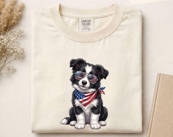Patriotic Border Collie Shirt, Funny 4th of July Puppy Tee, Cute American Dog Graphic T-Shirt Gift