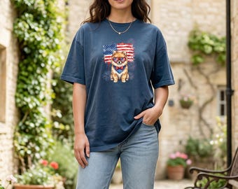 Pomeranian Patriotic Shirt, American Pom Dog Tee, 4th of July Comfort Colors Shirt, USA Puppy Graphic Tee