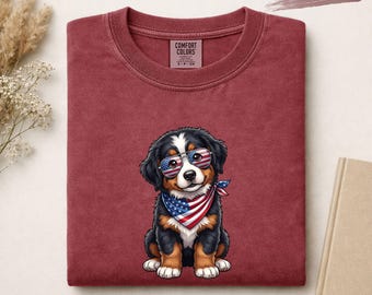 Patriotic Bernese Mountain Dog Shirt, Funny 4th of July Puppy Tee, Cute American Dog Graphic T-Shirt Gift