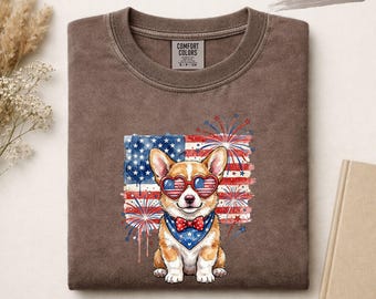 Patriotic Corgi Shirt, Funny 4th of July Dog Tee, Cute American Flag Puppy Graphic T-Shirt, USA Dog Lover Gift