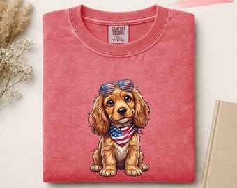 Patriotic English Cocker Spaniel Shirt, Funny 4th of July Puppy Tee, Cute American Dog Graphic T-Shirt Gift