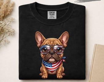 Patriotic French Bulldog Shirt, Funny 4th of July Dog Tee, Cute American Puppy Graphic T-Shirt, USA Dog Lover Gift