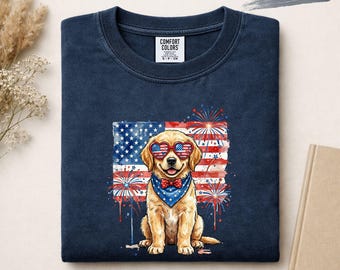 Patriotic Golden Retriever Shirt, Funny 4th of July Dog Tee, Cute American Puppy Graphic T-Shirt, USA Dog Lover Gift