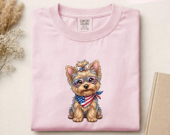 Patriotic Yorkshire Terrier Shirt, Funny 4th of July Yorkie Puppy Tee, Cute American Dog Graphic T-Shirt Gift