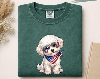 Patriotic Bichon Frise Shirt, Funny 4th of July Dog Tee, Cute American Puppy Graphic T-Shirt, USA Dog Lover Gift