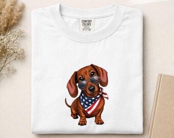Patriotic Dachshund Shirt, Funny 4th of July Dog Tee, Cute Wiener Dog USA Graphic T-Shirt, American Puppy Tee