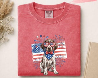 Camiseta patriótica de Braco Alemán de Pelo Corto, divertida camiseta para perros del 4 de julio, linda camiseta gráfica de cachorro de Braco Alemán de Pelo Corto. Regalo ideal.