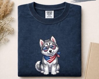 Patriotic Siberian Husky Shirt, Funny 4th of July Puppy Tee, Cute American Dog Graphic T-Shirt Gift