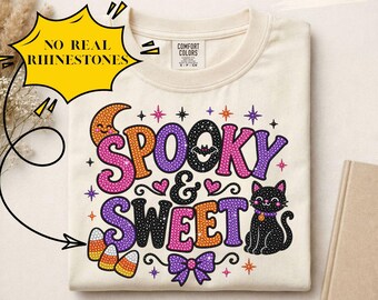 Spooky and Sweet Shirt, Cute Halloween Black Cat Tee, Candy Corn Graphic Tee, Retro Halloween Vibes T-Shirt