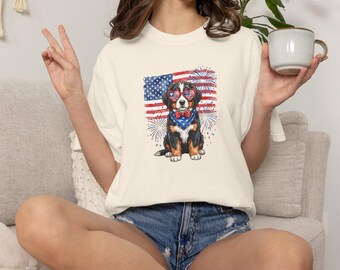Bernese Mountain Dog Patriotic Shirt, American Berner Tee, 4th of July Comfort Colors Shirt, USA Puppy Graphic Tee