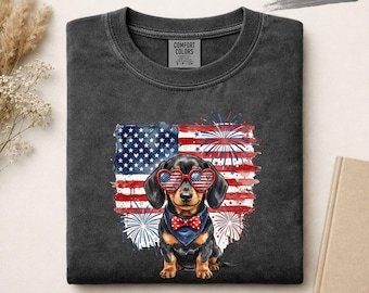 Patriotic Dachshund Shirt, Funny 4th of July Wiener Dog Tee, Cute American Puppy Graphic T-Shirt, USA Dog Lover Gift