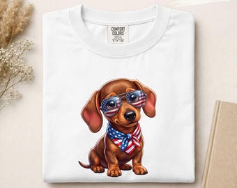 USA Dachshund Shirt, Patriotic Wiener Dog Tee, Funny 4th of July Puppy Shirt, American Dog Lover Graphic Tee