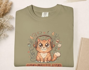 Overstimulated But Still Cute Shirt, Neurodivergent Cat Tee, ADHD Anxiety Shirt, Funny Introvert Mental Health Tee